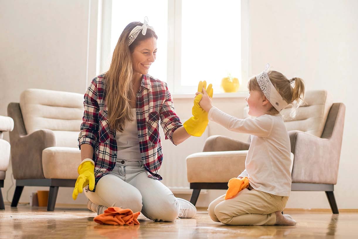 Mom cleaning kitchen