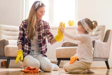 Mom and daugher spring cleaning